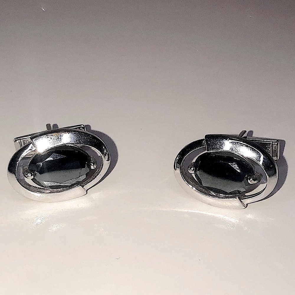 Vtg Sherman Senator Hematite Cufflinks .9” EUC